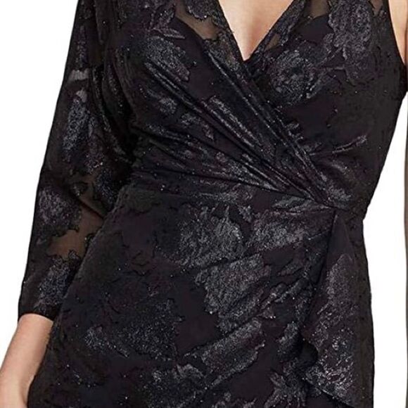 BCBGMAXAZRIA One Shoulder Floral Faux Wrap Lace Mini Cocktail Dress BlacK 10 - Picture 9 of 10